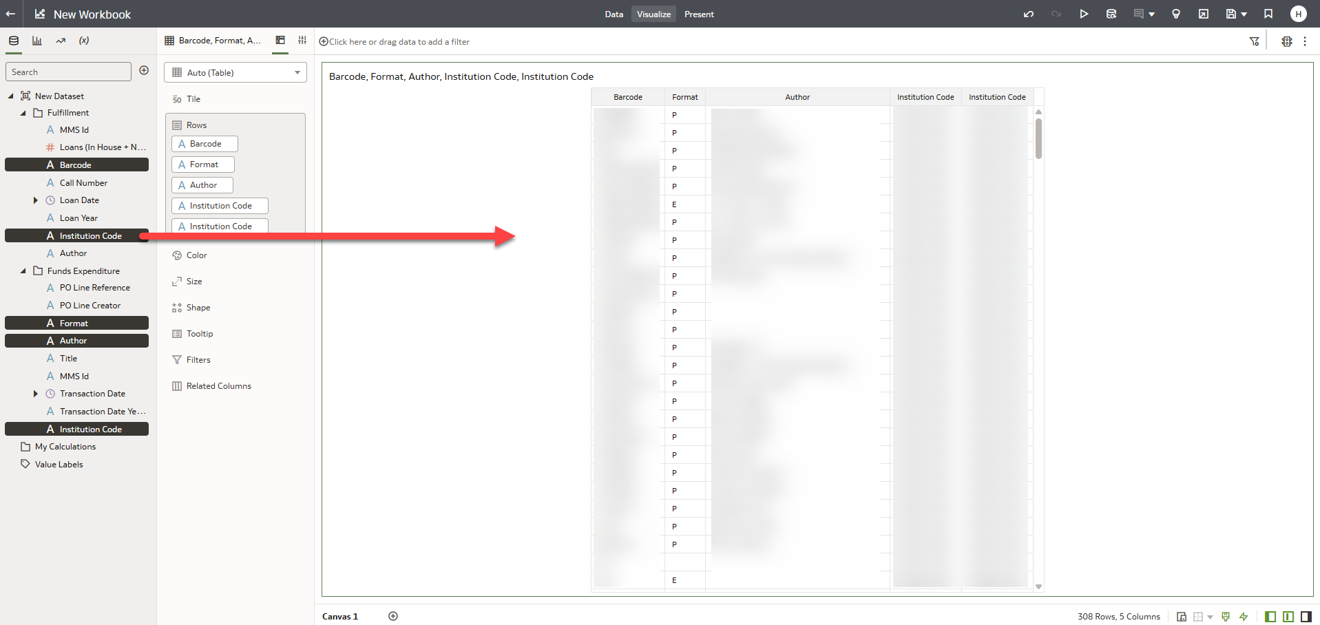 The data visualization results window.